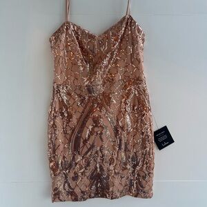 Lulu's Pink Mini Bodycon Dress with Ruched Sequins and Spaghetti Straps